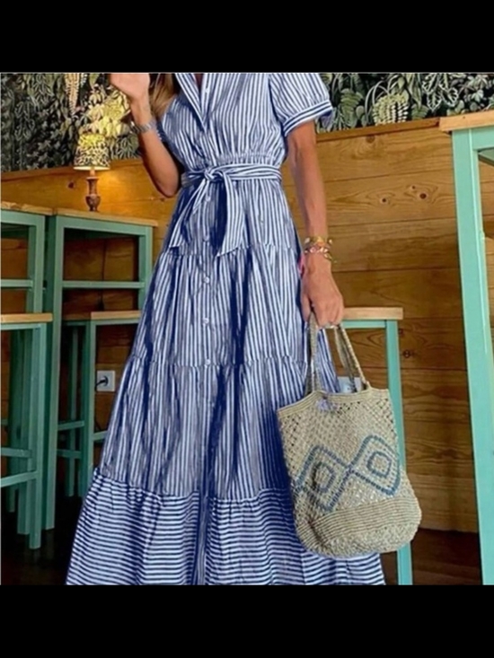 Dresses & Skirts - NWOT Striped Blue & White Tie-Waist Maxi Dress